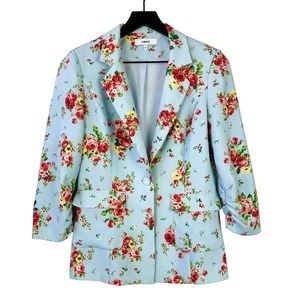 Likely (S) Amelia Floral Blazer Jacket 3/4 Sleeve Blue